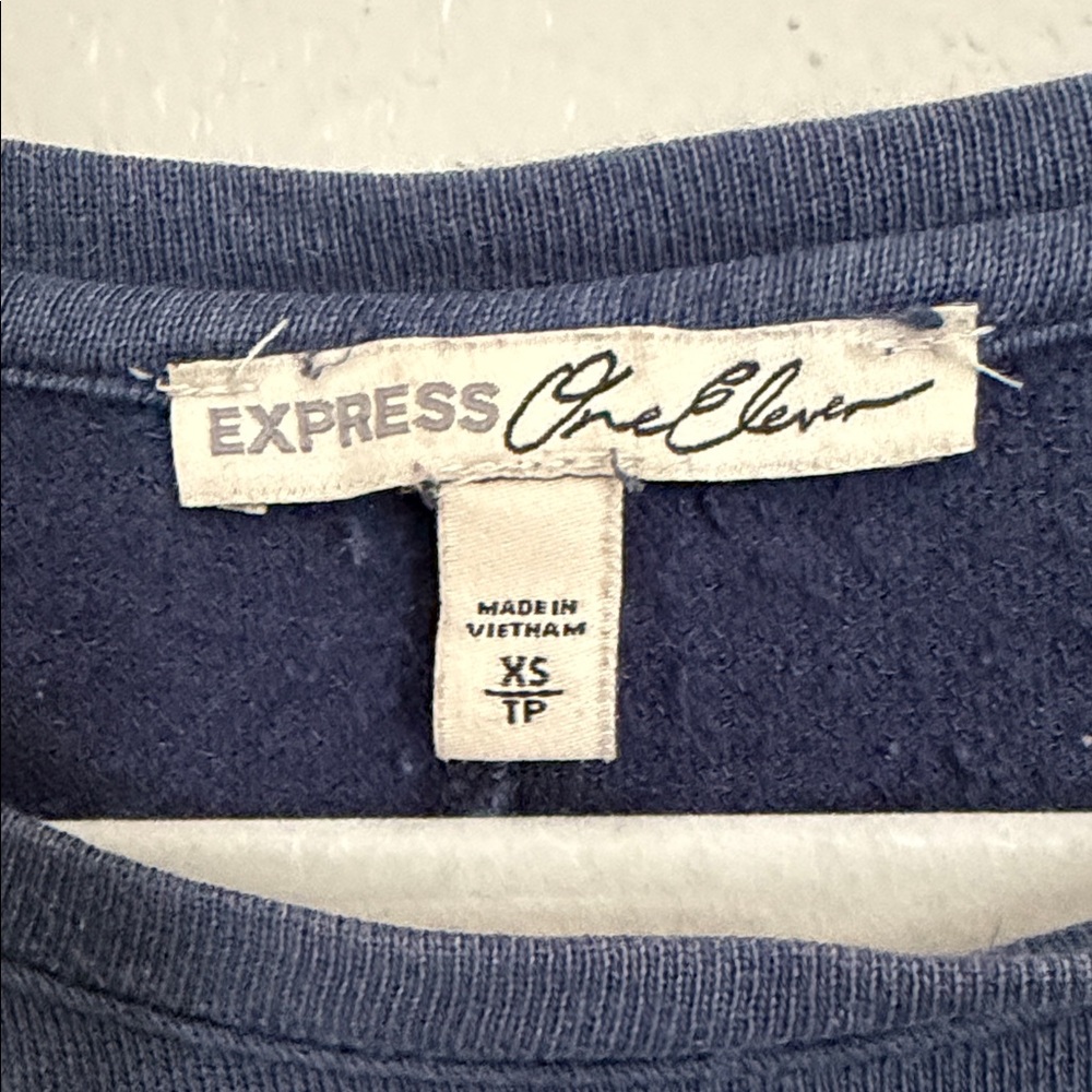 Express Navy Ruffle Detail Sweatshirt - Picture 2 of 3
